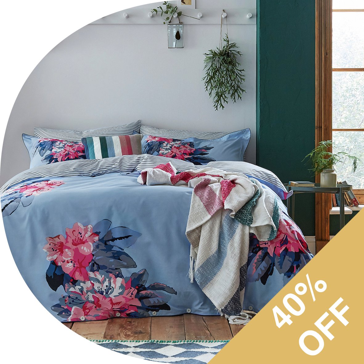 Joules Cornish Floral Bedding in Pale Blue