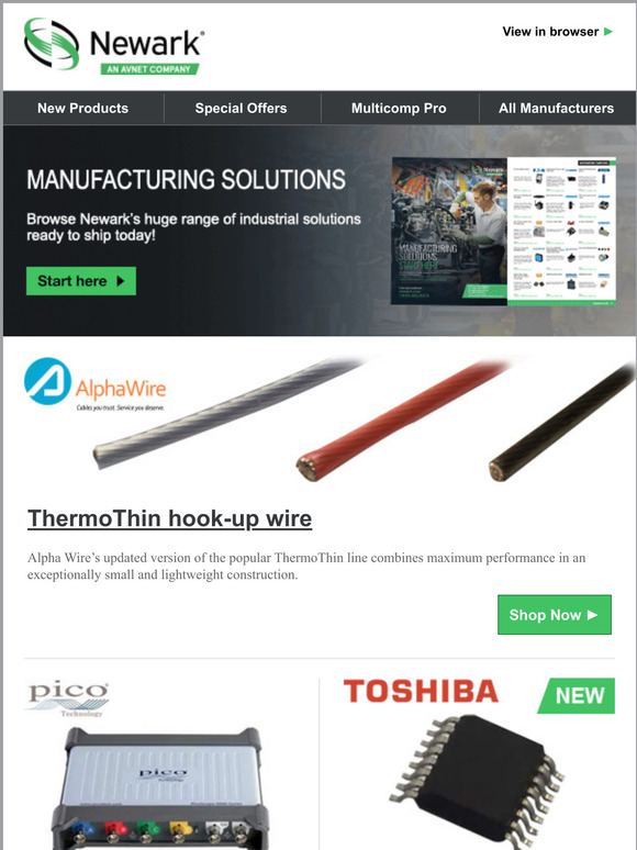 Great selection of new products featuring Alpha Wire, Pico Technology, Toshiba & more