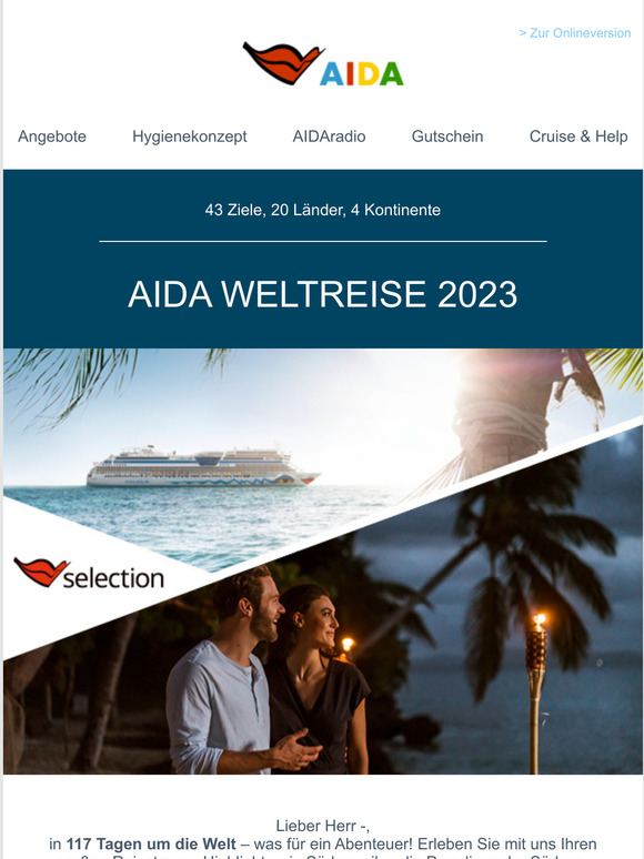 AIDA DE: Weltreise 2023: Ihr XXL-Abenteuer | Milled