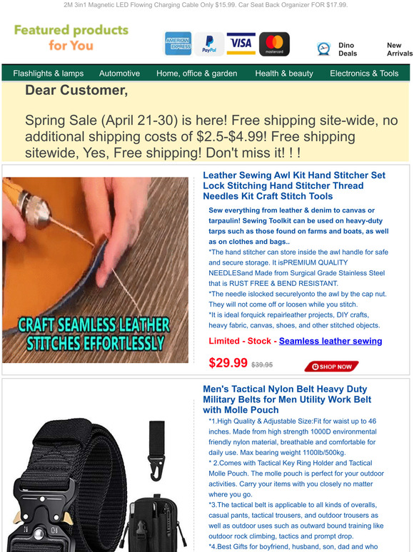 Spring Sale!FREE SHIPPING on all orders. Leathercraft Sewing Toolkit for $29.99.Save Money.