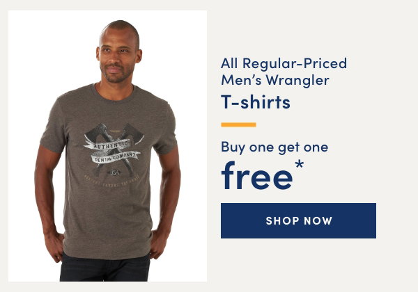 All Regular-Priced Men's Wrangler T-shirts Buy One Get One FREE