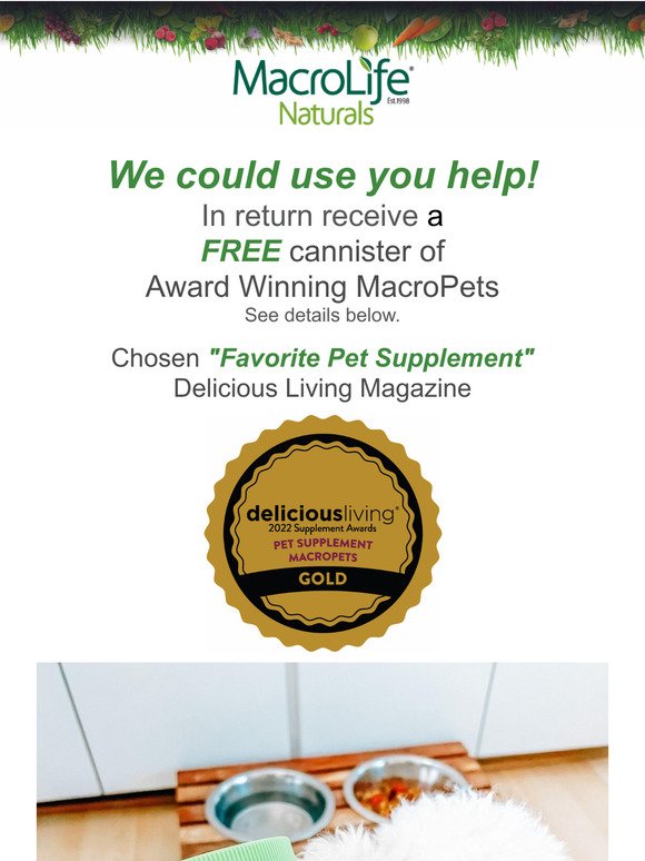 Receive a FREE canister of Award Winning MacroPets