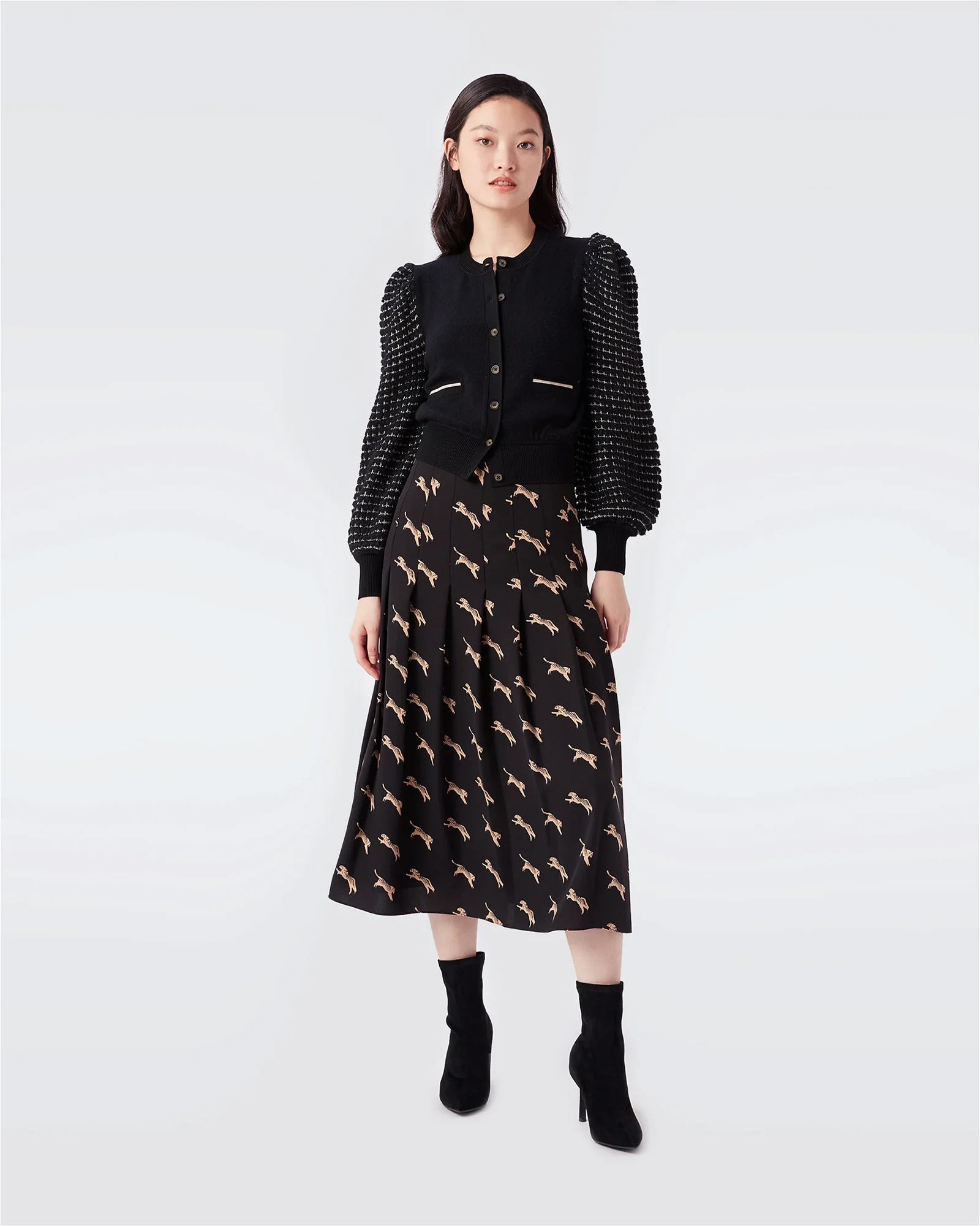 Image of Romello Pleated Midi Skirt in Sprinting Tiger