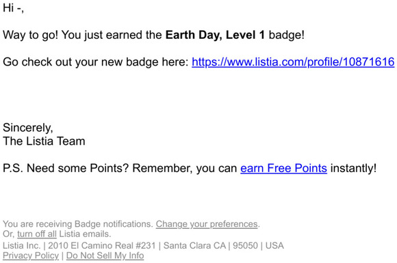 You earned the Earth Day, Level 1 badge!