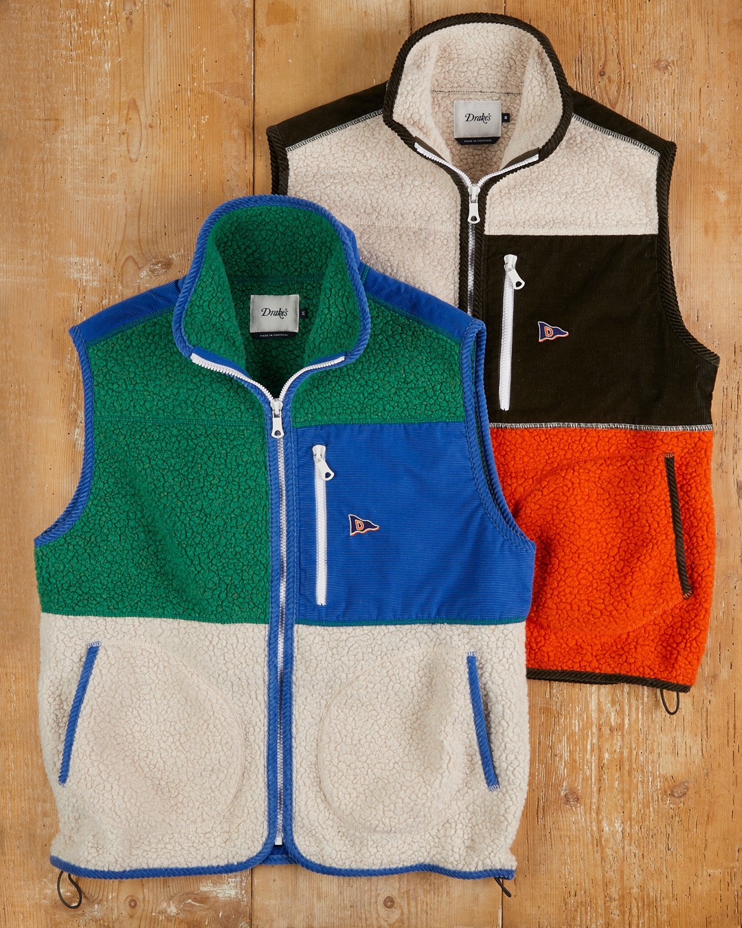 Drake's US: Block Colour Boucle Wool Zip Fleece Jackets | Milled