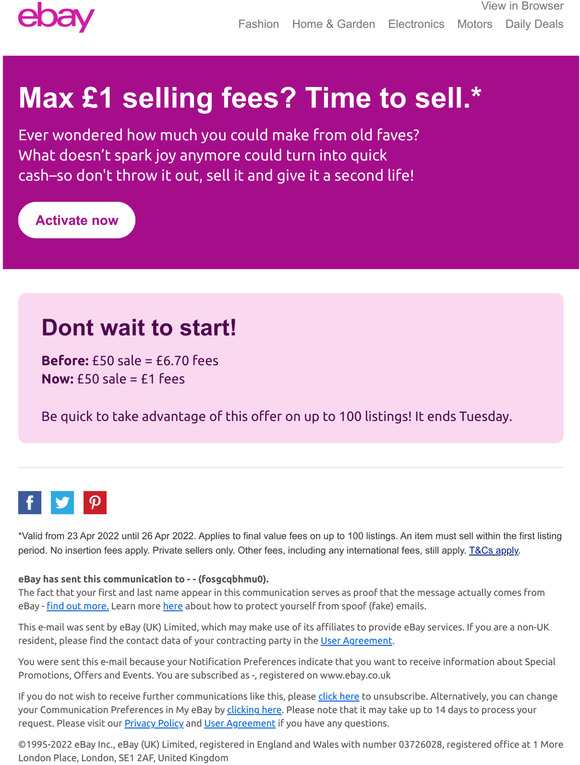 Ebay UK activate max 1 selling fees! Milled