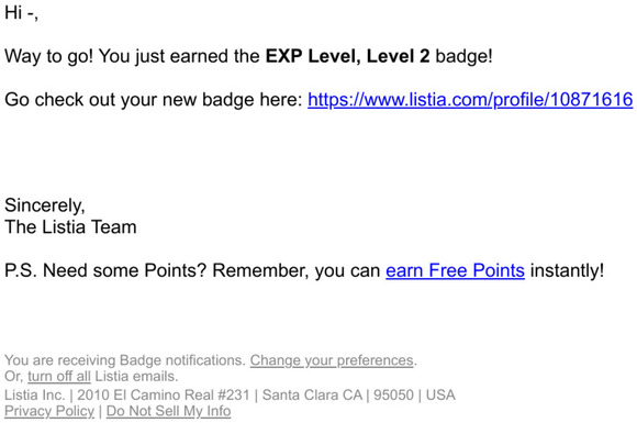 You earned the EXP Level, Level 2 badge!