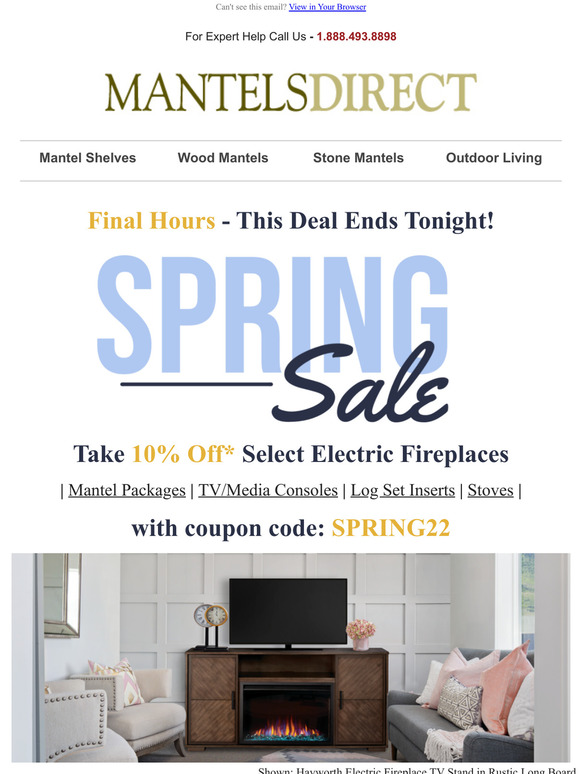 Last Day to Save 10% on Select Electric Fireplaces