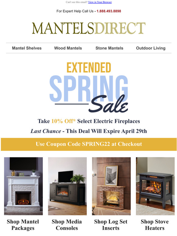 Sale Extended! Save 10% on Select Electric Fireplaces