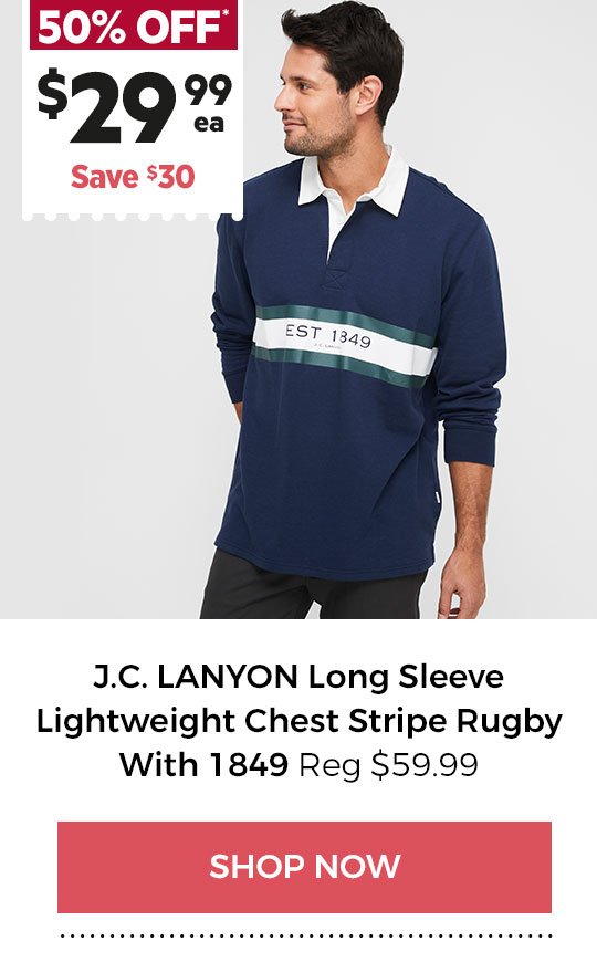 LONG SLEEVE LIGHTWEIGHT CHEST STRIPE RUGBY WITH 1849
