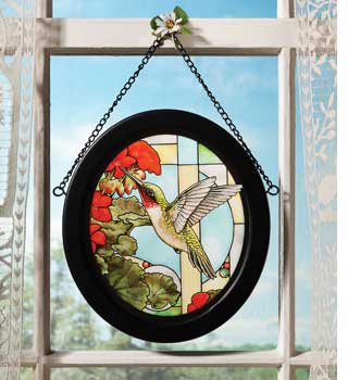 Hummingbird & Geranium Glass Art
