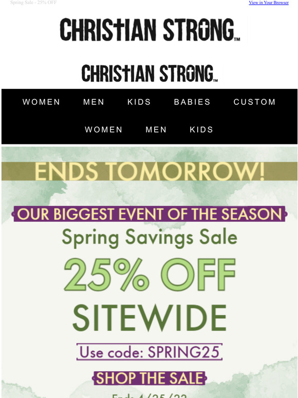 ENDS TOMORROW! - 25% Off Sitewide