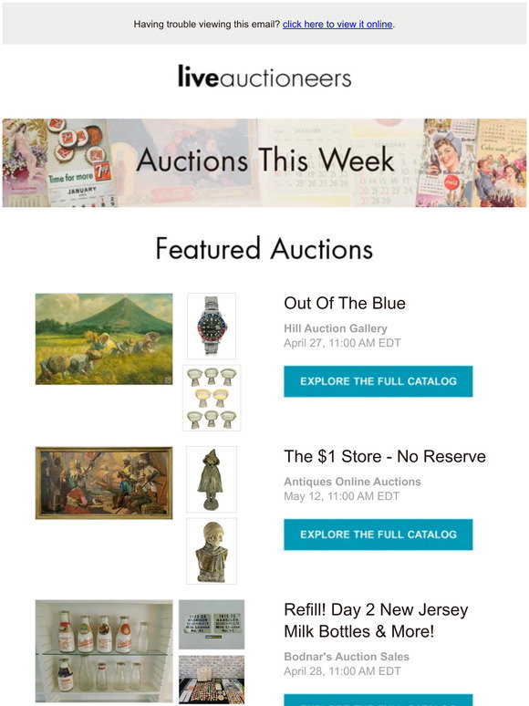 LiveAuctioneers Auction Calendar Milled