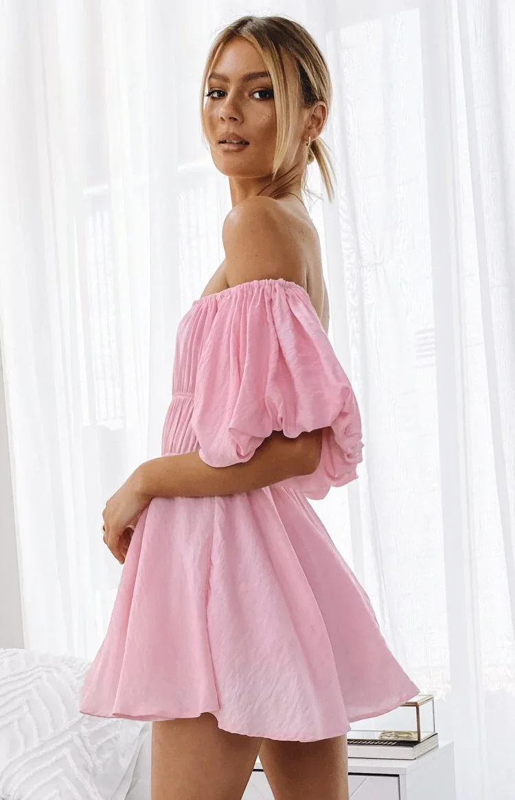 Image of Paradise Puff Sleeve Dress Pink