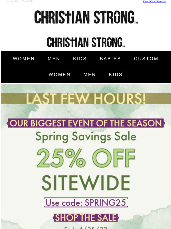 LAST FEW HOURS! - 25% Off Sitewide
