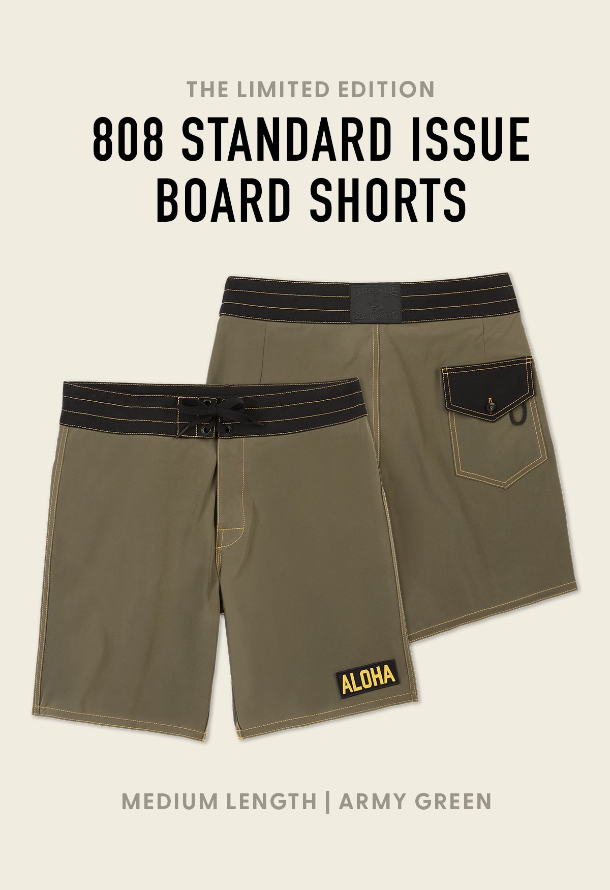 The Limited Edition 808 Standard IssueBoard Shorts | Medium Length | Army Green