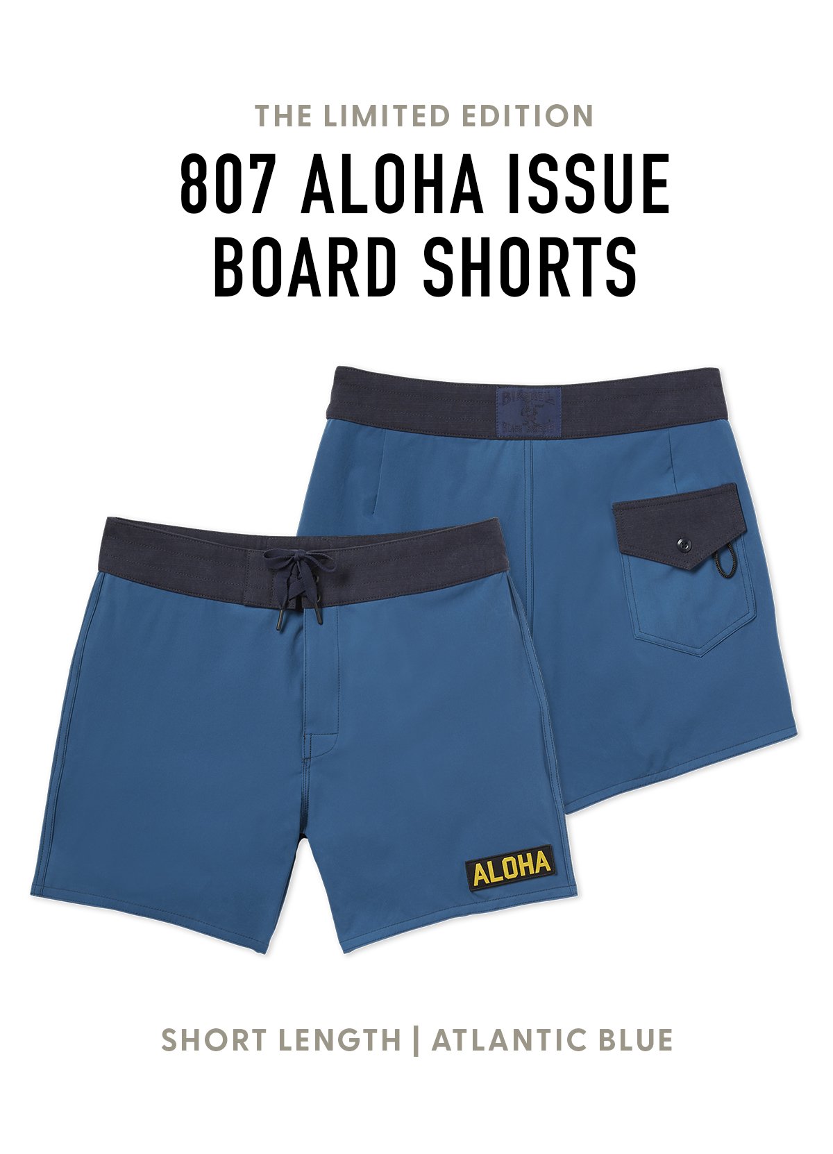 The Limited Edition 807 Aloha Issue Board Shorts | Short Length | Atlantic Blue