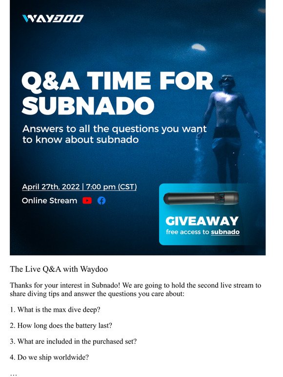 The Live Q&A With Waydoo - All questions you would like to know about Subnado