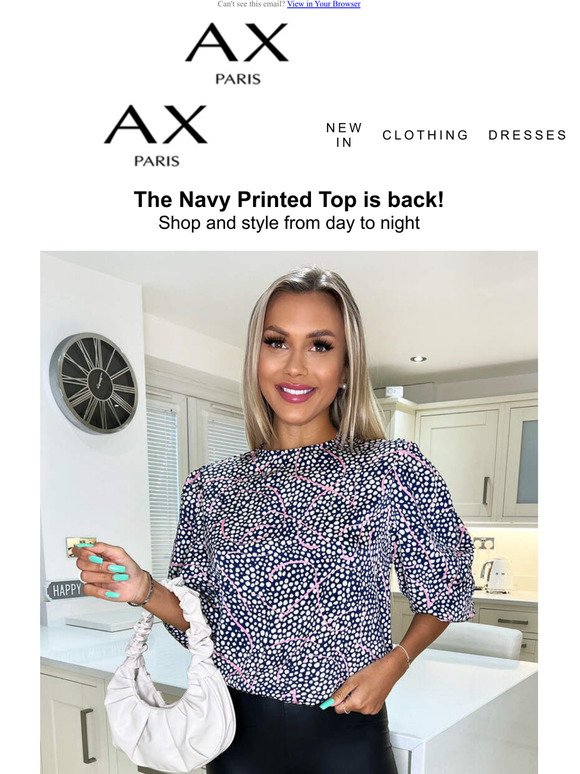 The navy printed top is back 