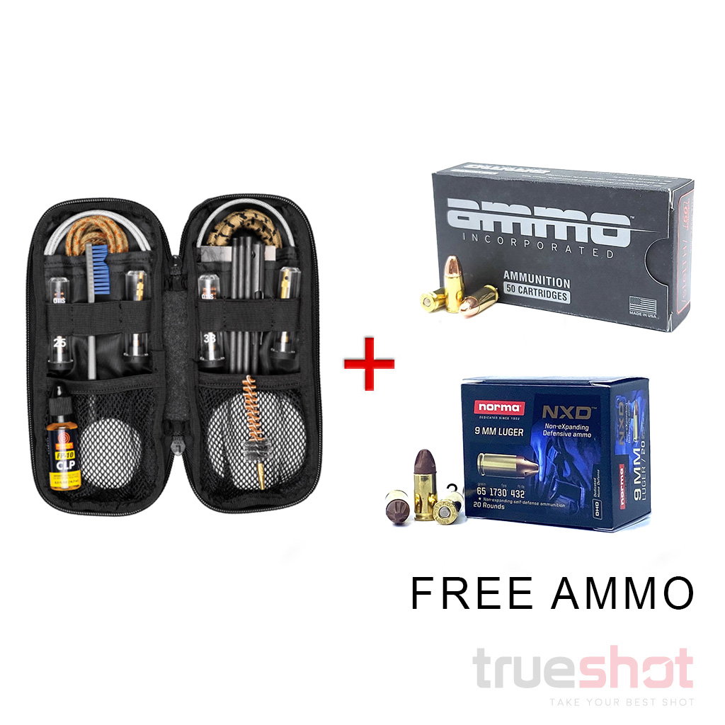 FREE Box of Ammo Inc. - Stelth - 9 mm - 165 Grain - FMJ - 50 Rounds and Norma - 9mm - 65 Grain - NXD - 20 Rounds with Otis - 223 Rem/5.56mm/9mm - Defender Series - Cleaning Kit