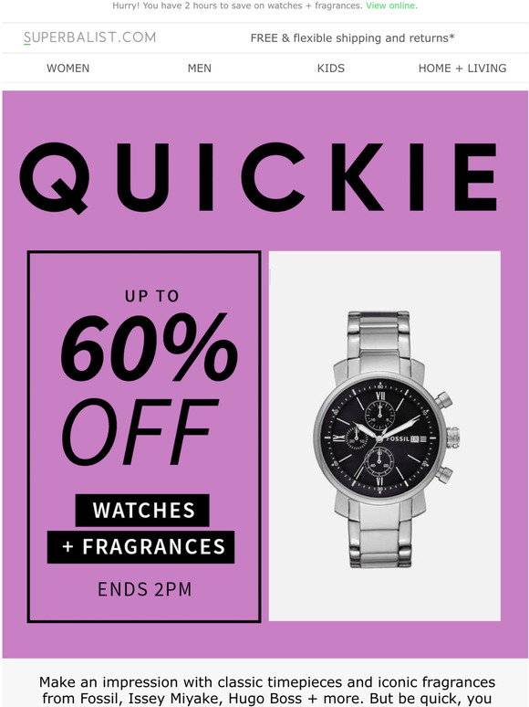 Tick tock! Up to 60% OFF + ends 2pm 