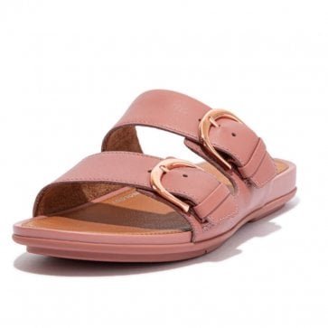 Gracie™ Buckle Leather Slides in Warm Rose 