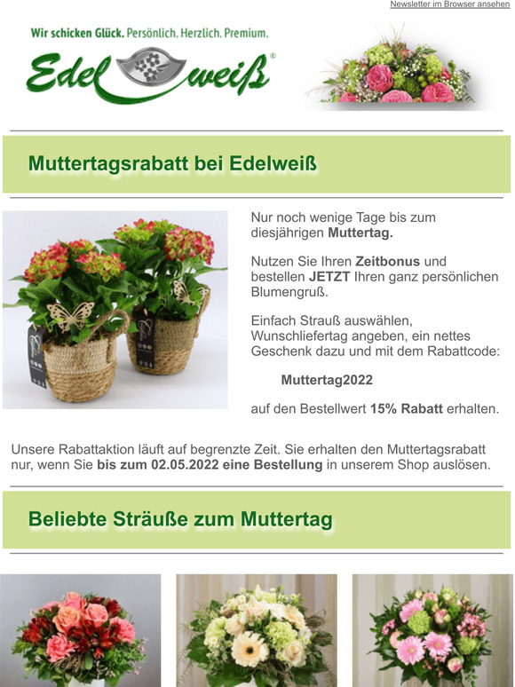 Muttertagsrabatt bei Edelwei