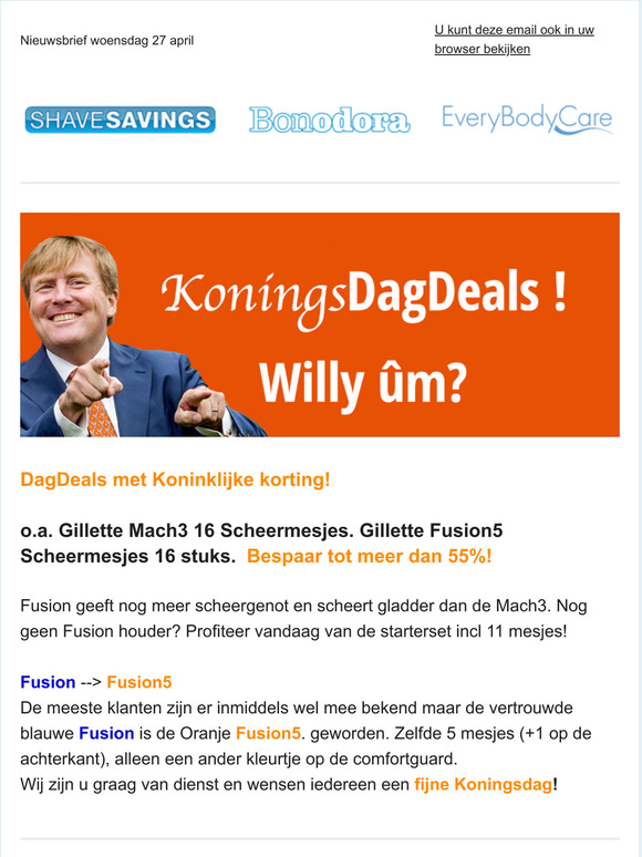 KoningsDagDeals! Gillette Mach3 16 st. Fusion 16 st > 55% KORTING ! + meer Royale Korting!