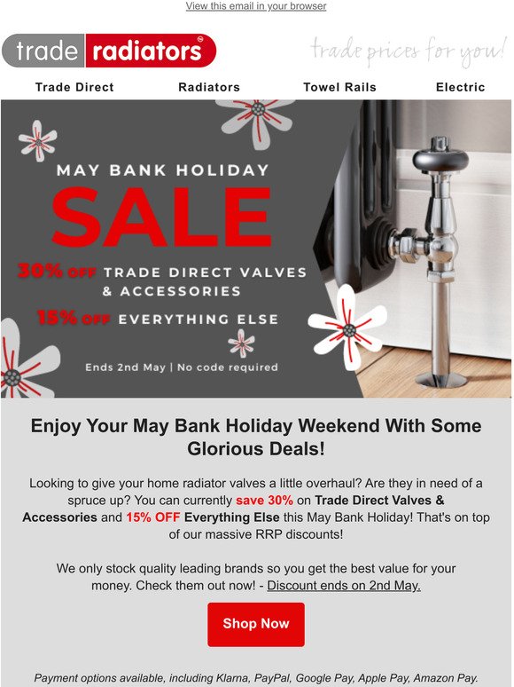 30% OFF Trade Direct Valves & Accessories