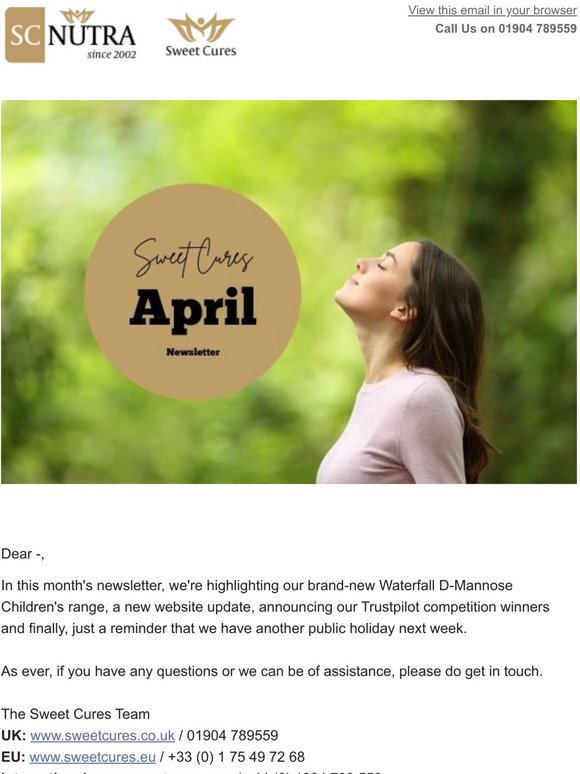 Sweet Cures April Newsletter / Public Holiday Deliveries