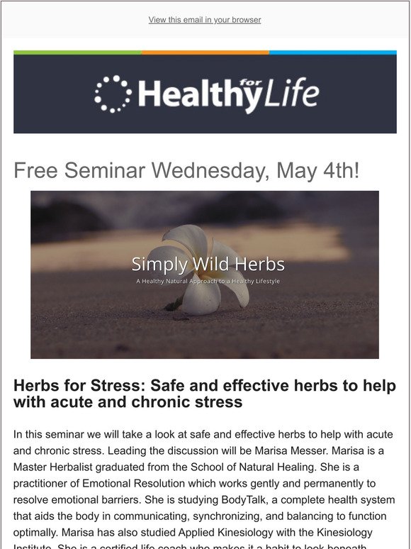 Free Seminar - Herbs that help with stress with Marisa Messer