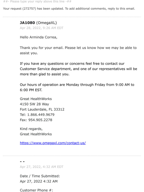 [Great HealthWorks] Re: OmegaXL.com - Contact Us