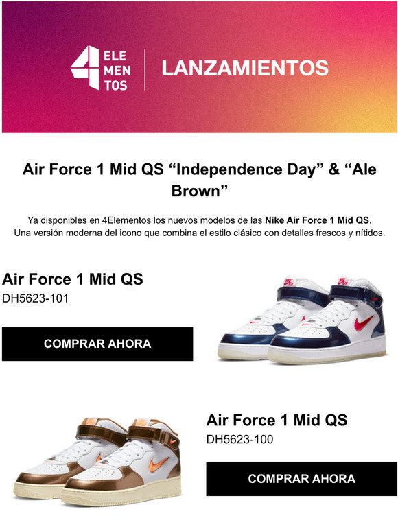 4Elementos ES: Lanzamiento: Air Force 1 Mid QS Independence Day \u0026 Ale Brown  | Milled