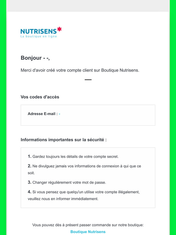 [Boutique Nutrisens] Bienvenue !
