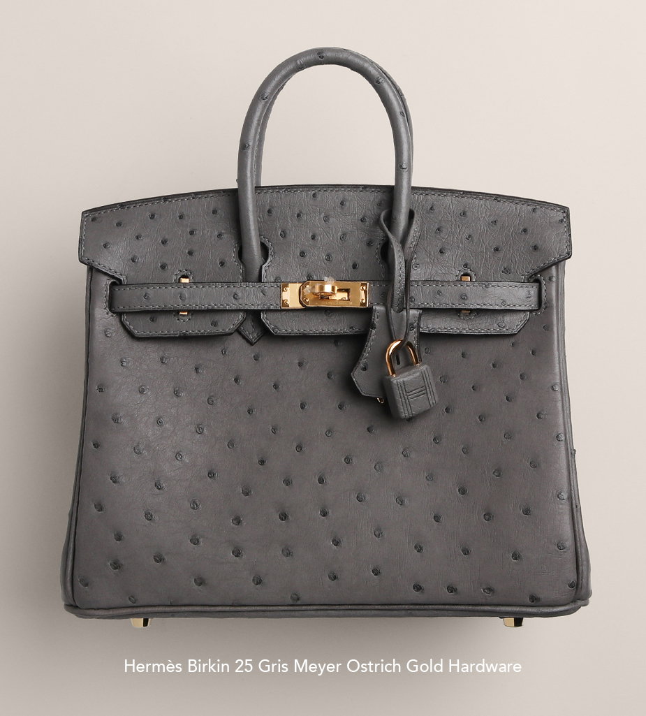 Hermes Birkin 25 Gris Meyer Ostrich Gold Hardware Grey Madison Avenue Couture