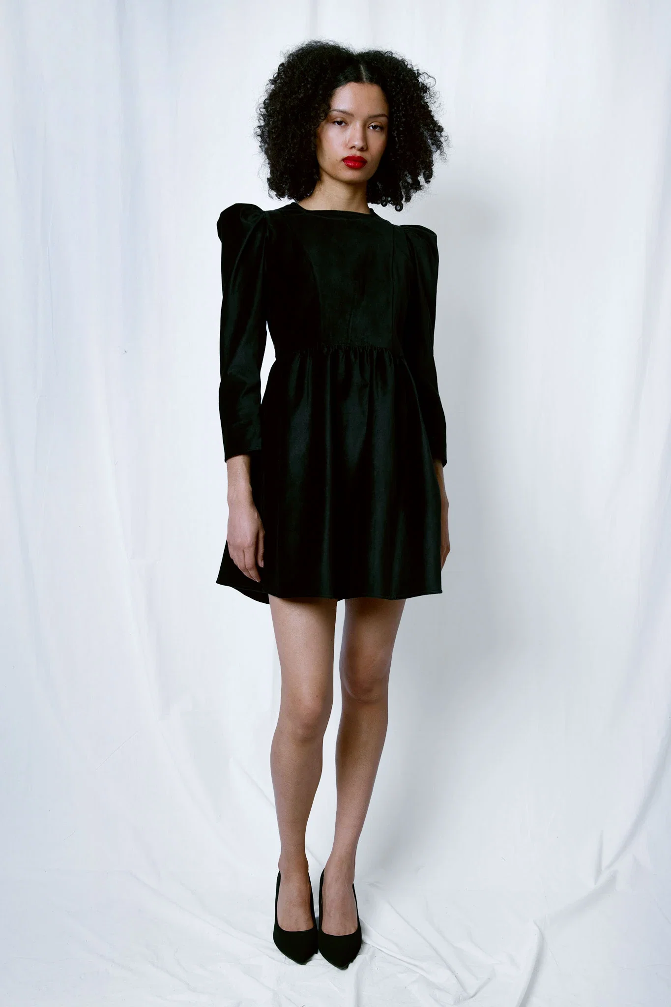 Image of Square Neck Mini Prairie Dress in Black Velvet