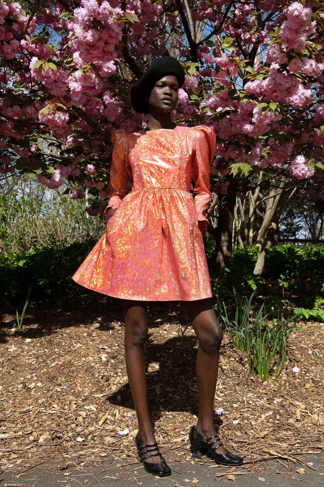 Image of Square Neck Mini Prairie Dress in Flame Holographic