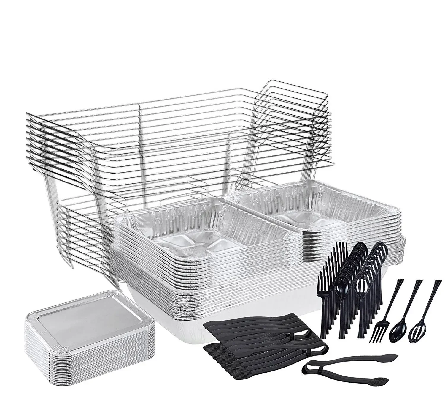 Image of TigerChef 90-Piece Disposable Buffet Chafer Set with Serving Utensils
