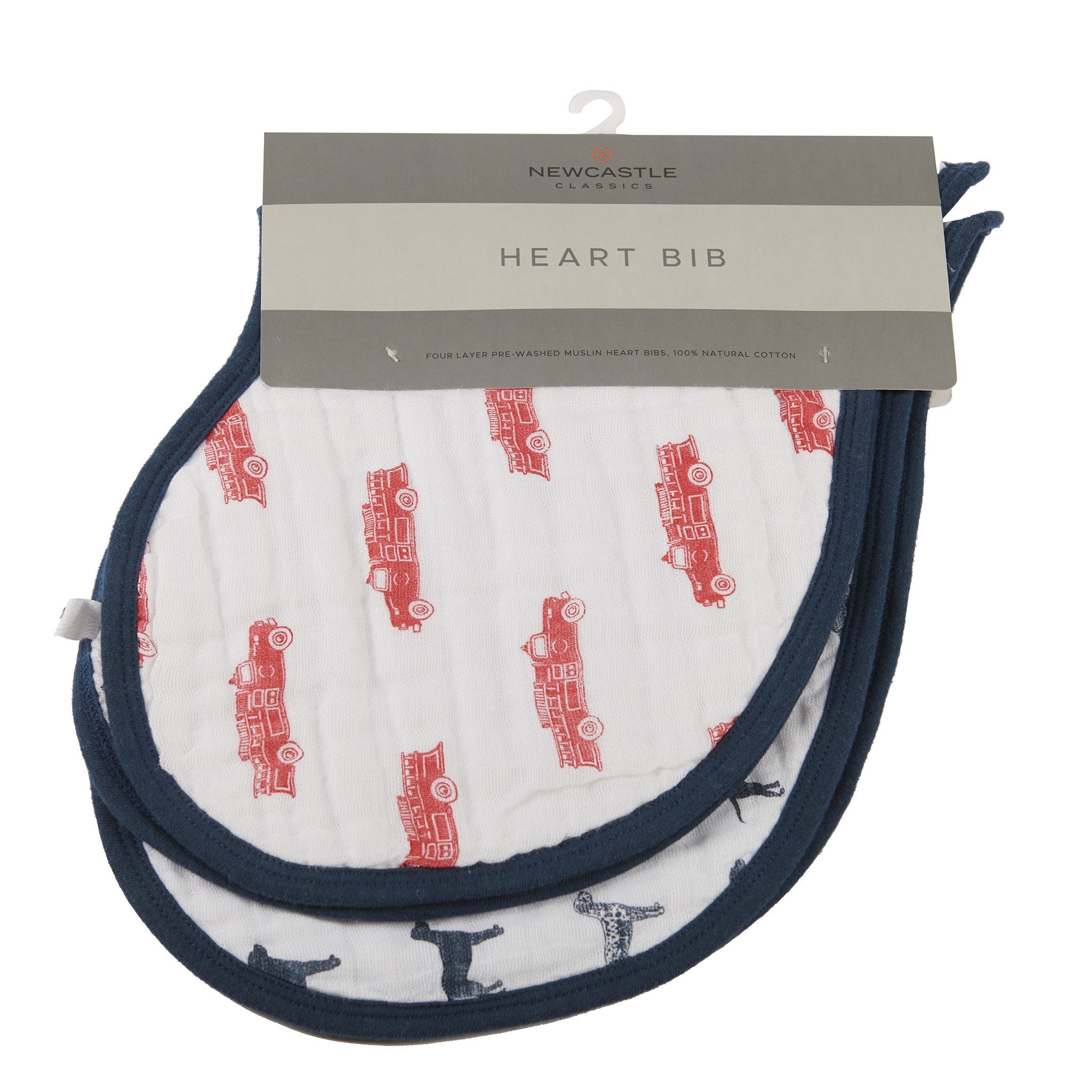 Image of Fire Truck and Dalmatian Cotton Heart Bibs Set of 2