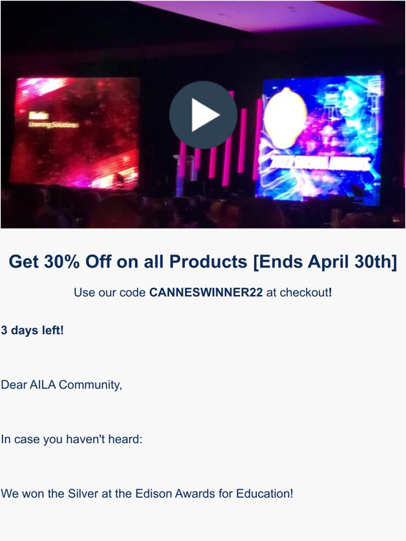  3 Days Left! 30% off AILA