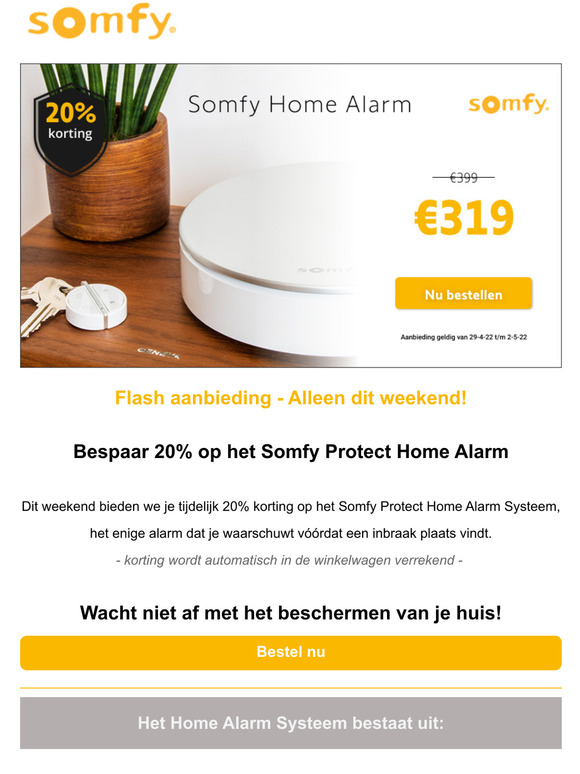 Alleen dit weekend - 20% korting op het Somfy Protect Home Alarm
