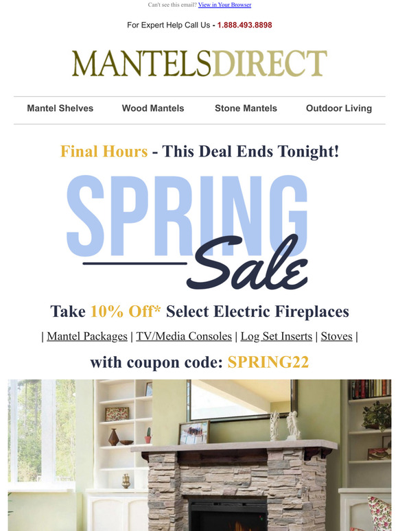 Ends at midnight! Take 10% Off Select Electric Fireplaces
