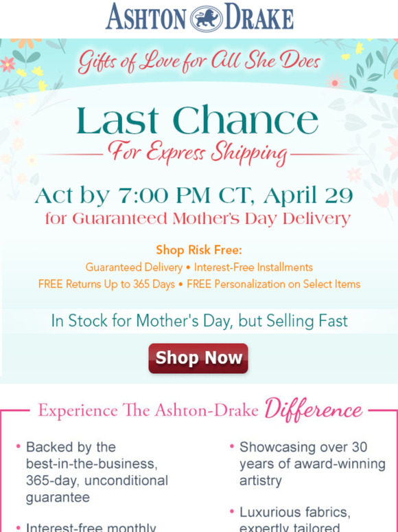 LAST CHANCE: Express Shipping Ends Today  DOLL-ightful Gifts for the Special Moms in Your Life