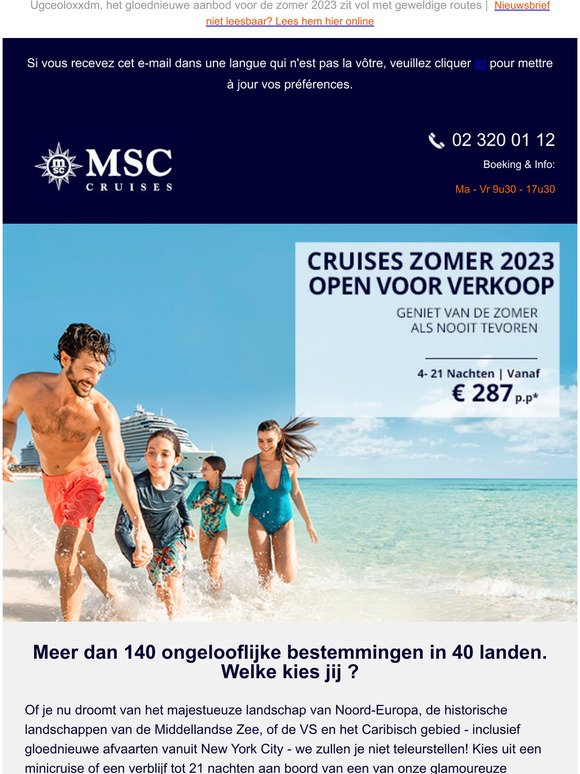 msc cruises zomer 2023