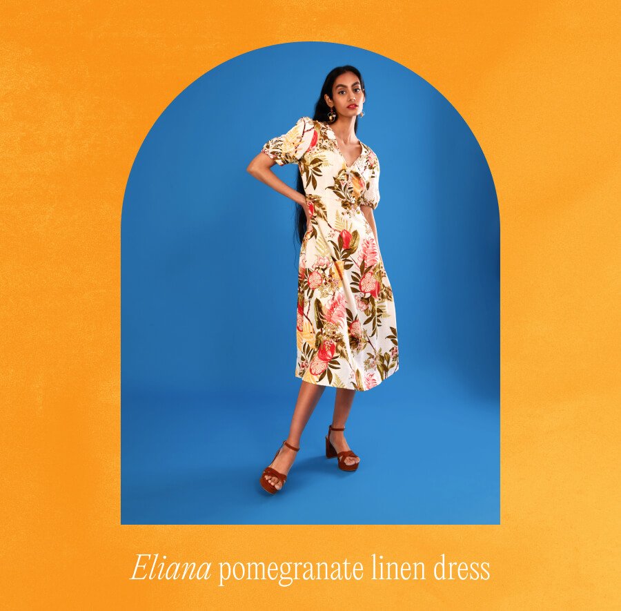 Eliana pomegranate dress in linen blend ivory