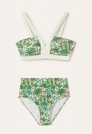Haut de bikini Corsica à encolure en V - Ivoire, motif Palm Forest