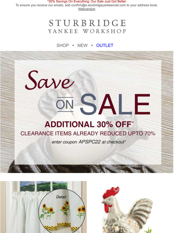 Sturbridge Yankee 30 off Everything, Including Clearance