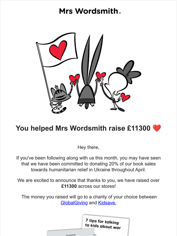 You helped Mrs Wordsmith raise 11300 for charity! 