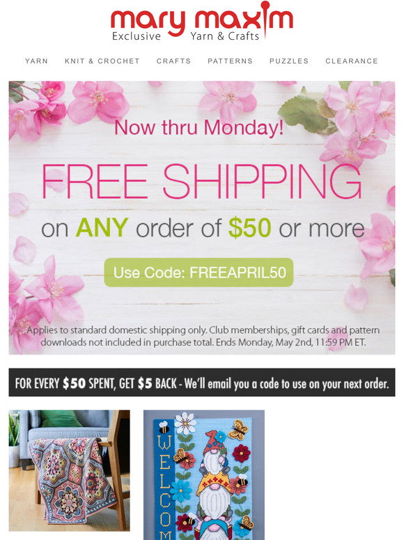 Mary Maxim (BCM second): This Free Shipping coupon is still good | Milled