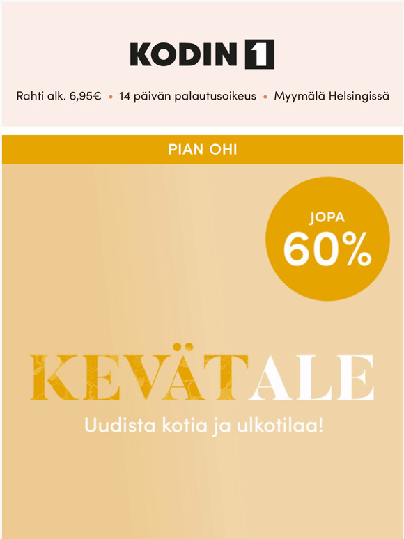 Viimeinen viikonloppu! KEVTALEssa jopa 60% alennusta! 